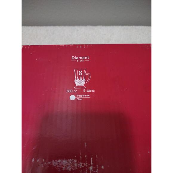 Diamante mismatched 160 cc footed pedestal handled glass stein mug set of 6 - Picture 2 of 9